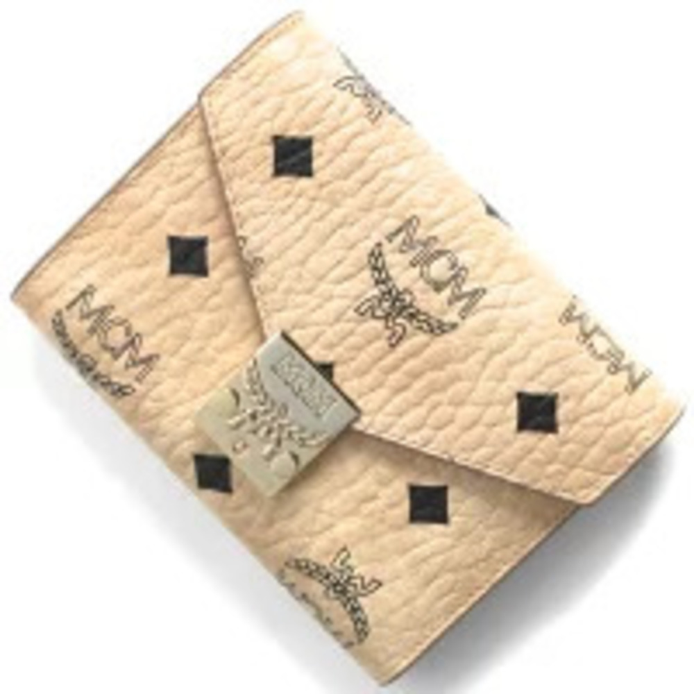 MCM Tri fold Wallet Tracy Visetos Monogram Beige MYS